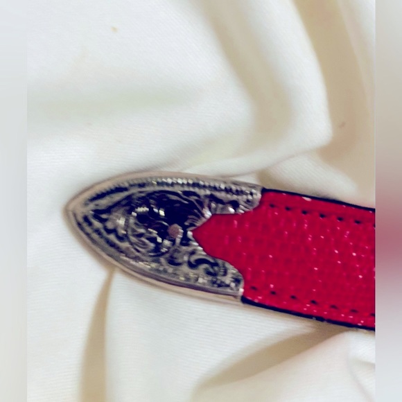 Vintage Red Snakeskin style leather belt hand made in Texas by Circle of Yoakum - Picture 7 of 12